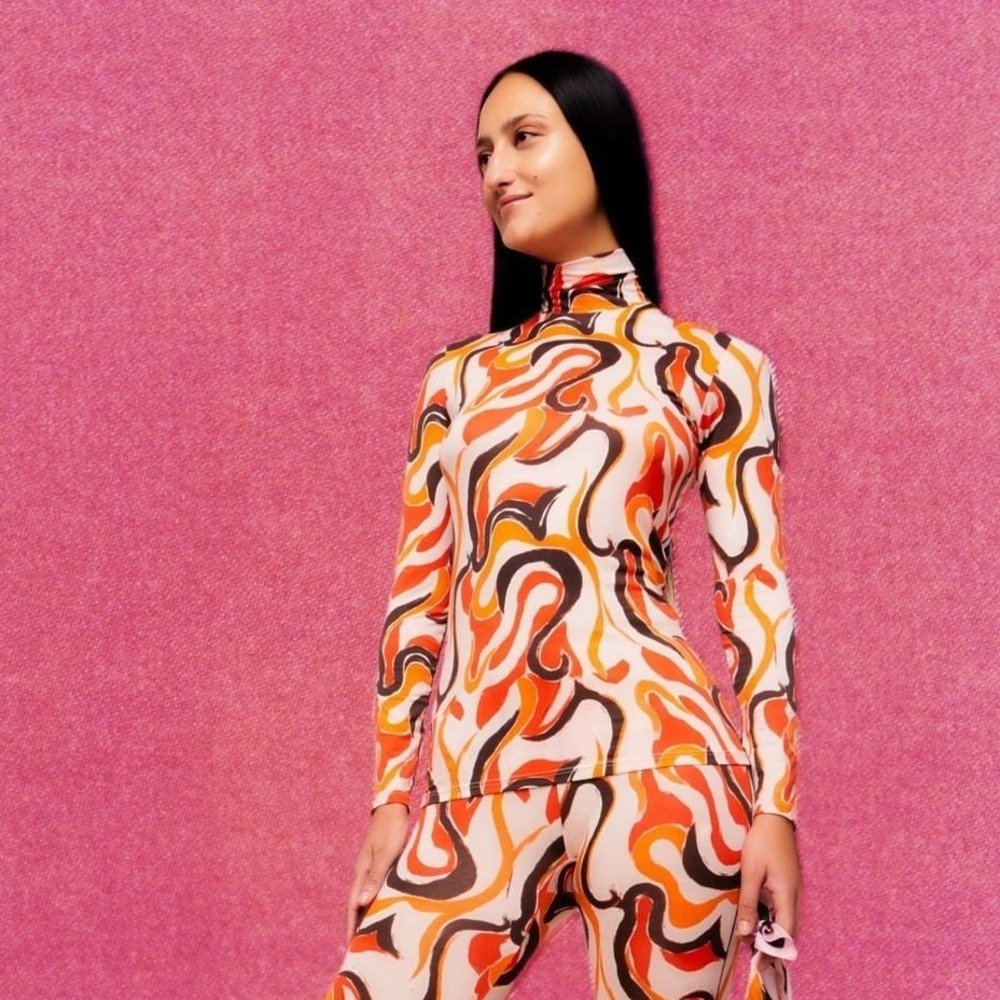 Uniqlo x Marni Turtleneck Heattech T-Shirt XXL Orange Abstract Retro Swirl Print